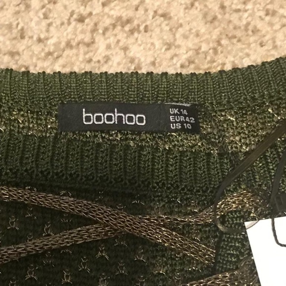 NEW BOOHOO GREEN/GOLD DRESS Size 10 - Picture 2 of 6